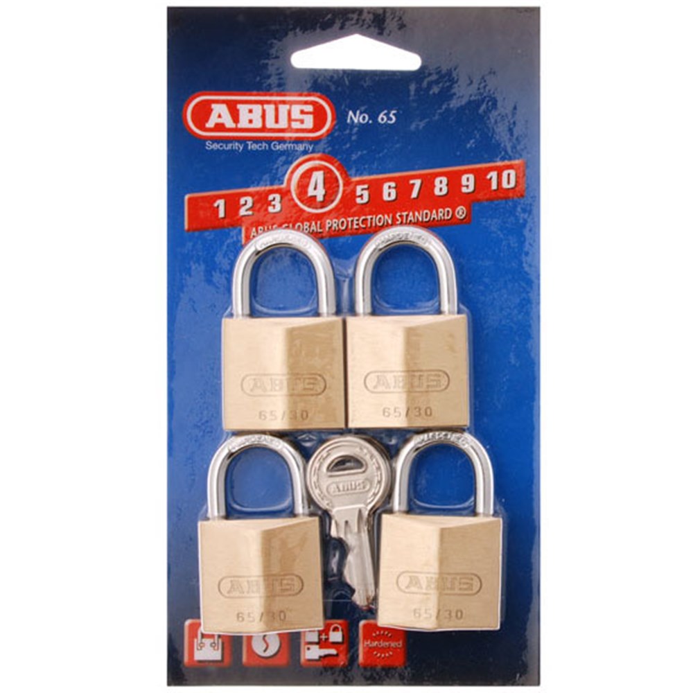 Abus 65/30 30mm Brass Bodied Padlock Quad Pack